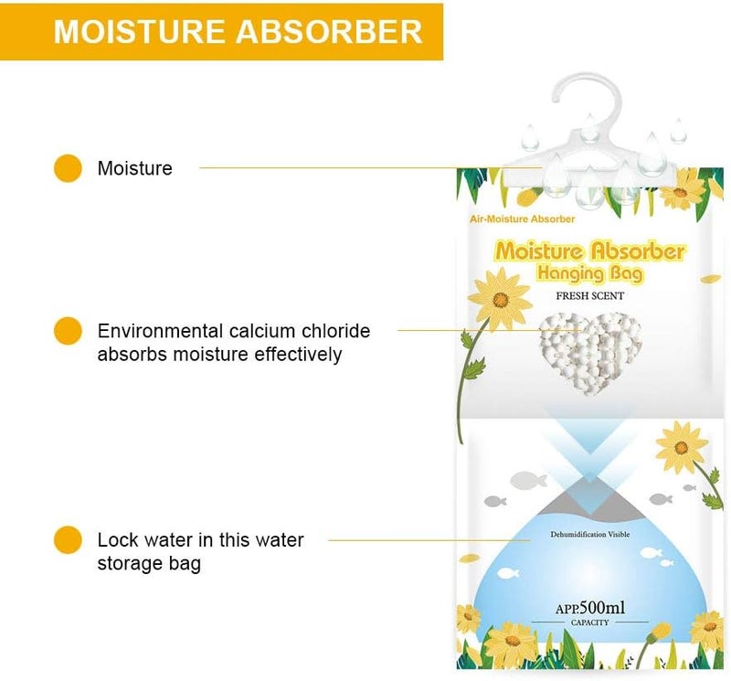 CANAGER Hanging Moisture Absorber, Fresh Scent Moistureproof Desiccant Hanging Bag，Dehumidifier Bag (8 packs) Hanging Closet Dehumidifier Bags, Moisture Absorb 12.5 oz - Image 4
